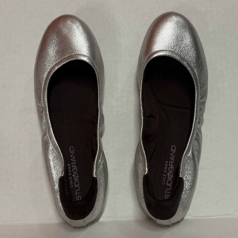 Cole Hahn StudioGrand Silver Leather Ballet Flats Slip-on Shoes Women's Size 5.5